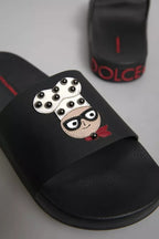 Dolce & Gabbana Black Leather Slides Sandals Beachwear Shoes - Eljoys Fashion 