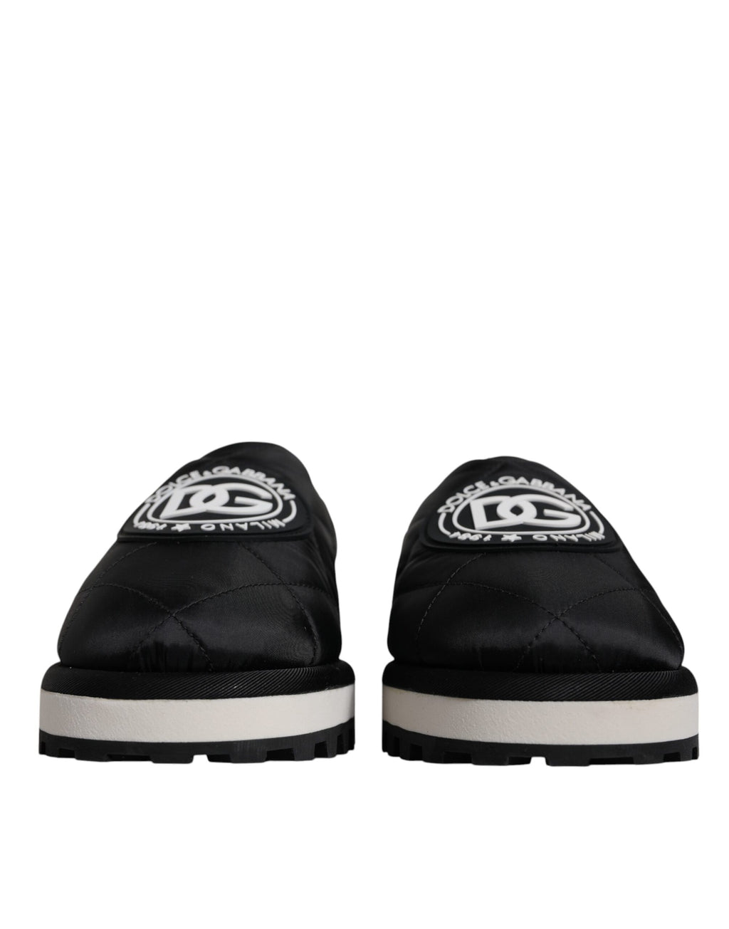 Dolce & Gabbana Black Nylon Quilted Logo Patch Sandals Slides Shoes - Eljoys Fashion 
