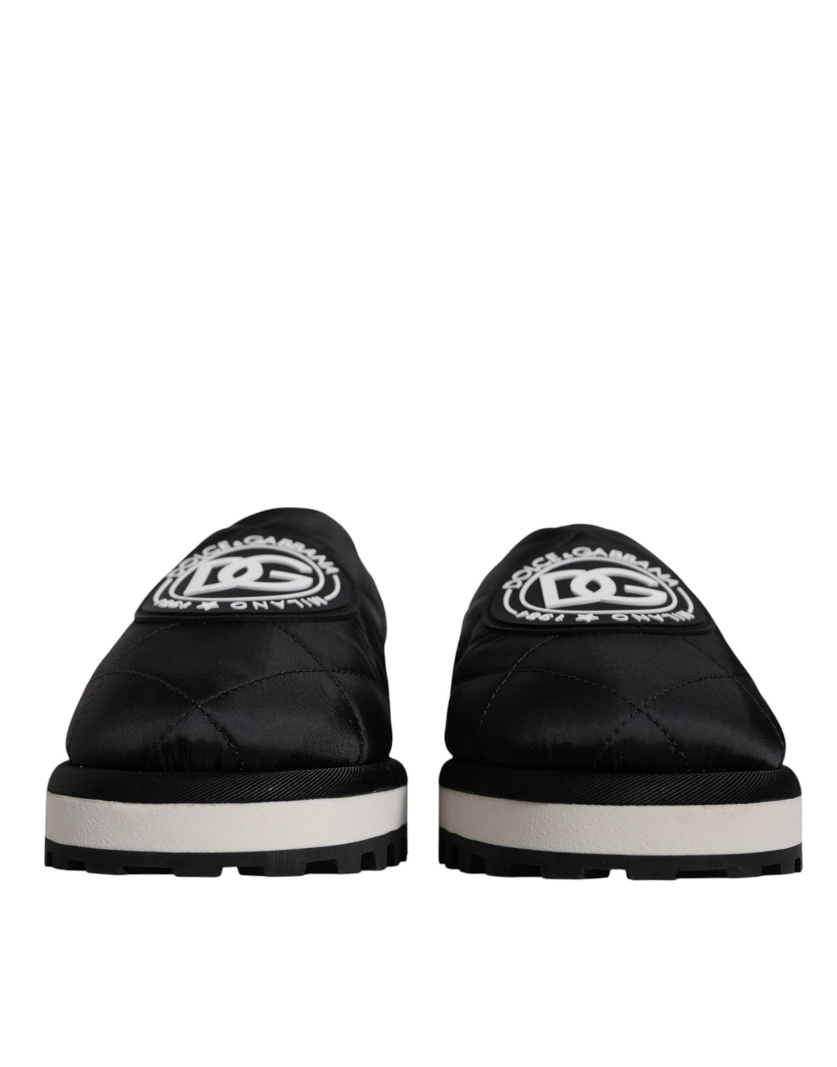 Dolce & Gabbana Black Nylon Quilted Logo Patch Sandals Slides Shoes - Eljoys Fashion 