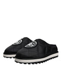 Dolce & Gabbana Black Nylon Quilted Logo Patch Sandals Slides Shoes - Eljoys Fashion 