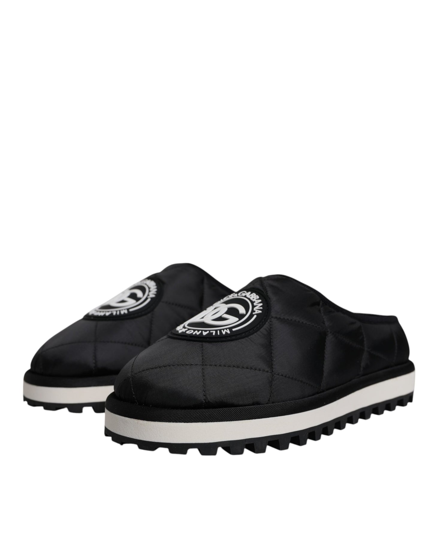 Dolce & Gabbana Black Nylon Quilted Logo Patch Sandals Slides Shoes Dolce & Gabbana