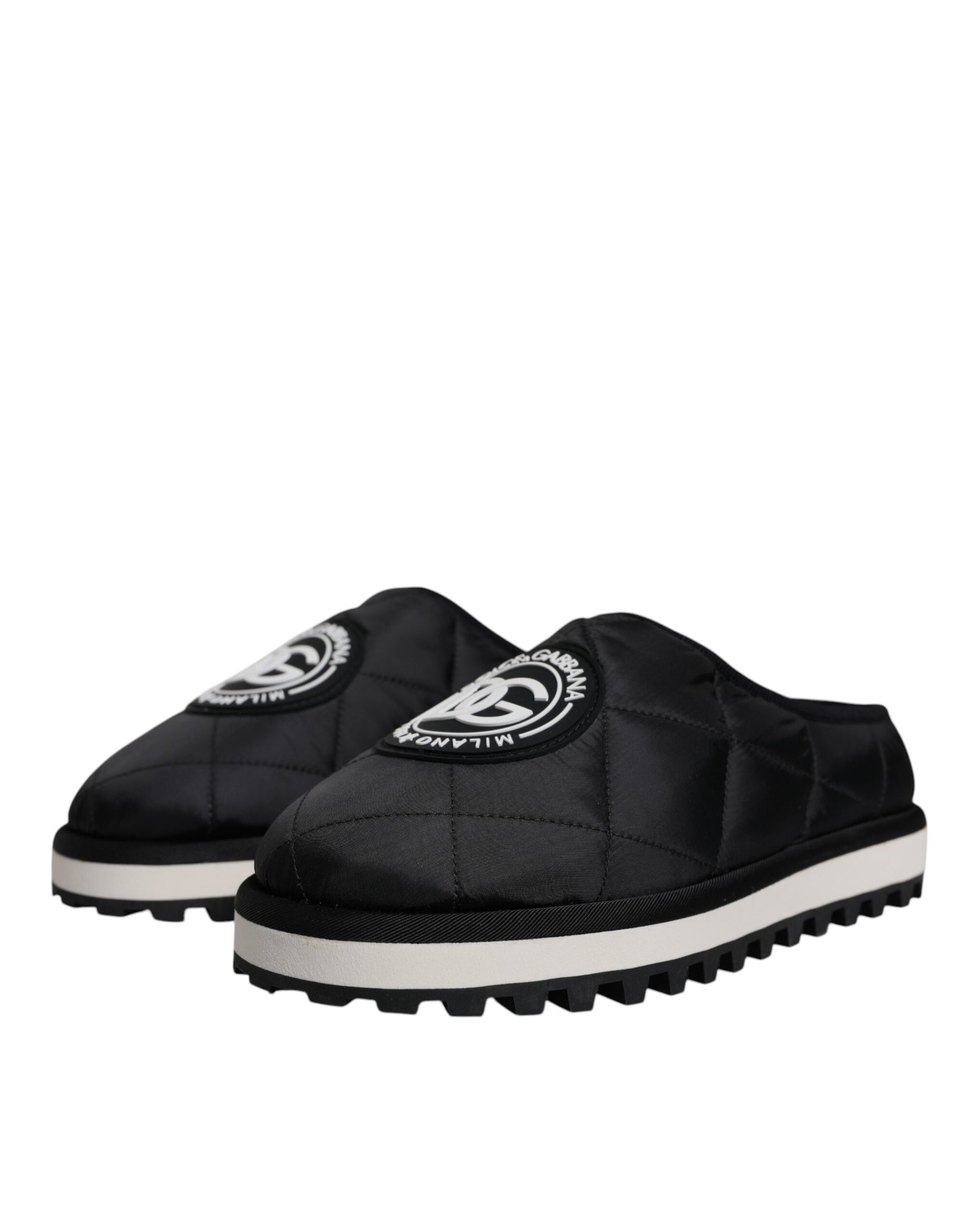Dolce & Gabbana Black Nylon Quilted Logo Patch Sandals Slides Shoes Dolce & Gabbana