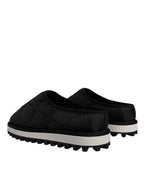 Dolce & Gabbana Black Nylon Quilted Logo Patch Sandals Slides Shoes - Eljoys Fashion 