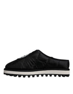 Dolce & Gabbana Black Nylon Quilted Logo Patch Sandals Slides Shoes - Eljoys Fashion 