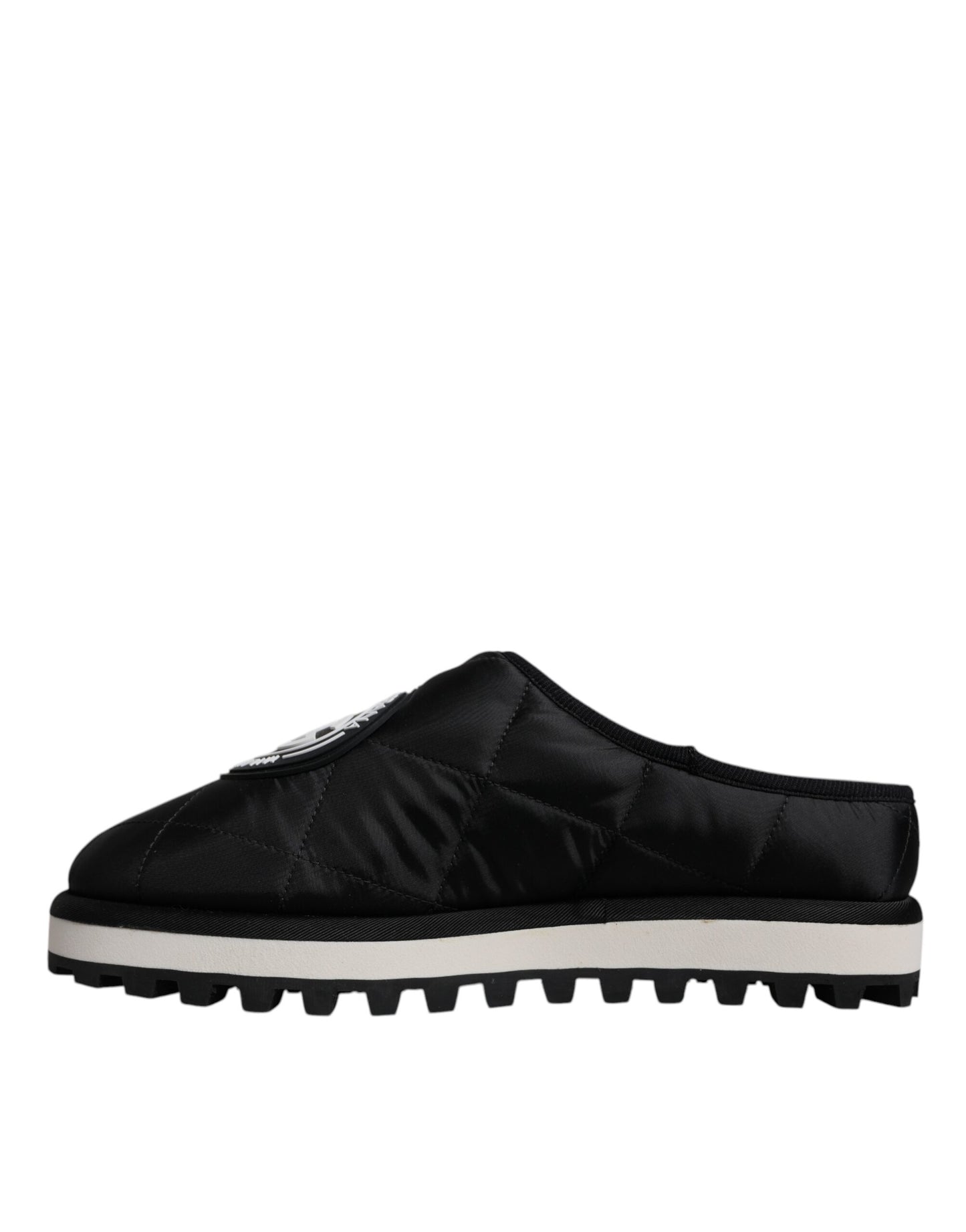 Dolce & Gabbana Black Nylon Quilted Logo Patch Sandals Slides Shoes Dolce & Gabbana