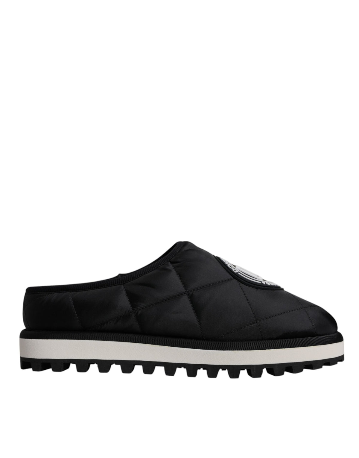 Dolce & Gabbana Black Nylon Quilted Logo Patch Sandals Slides Shoes - Eljoys Fashion 