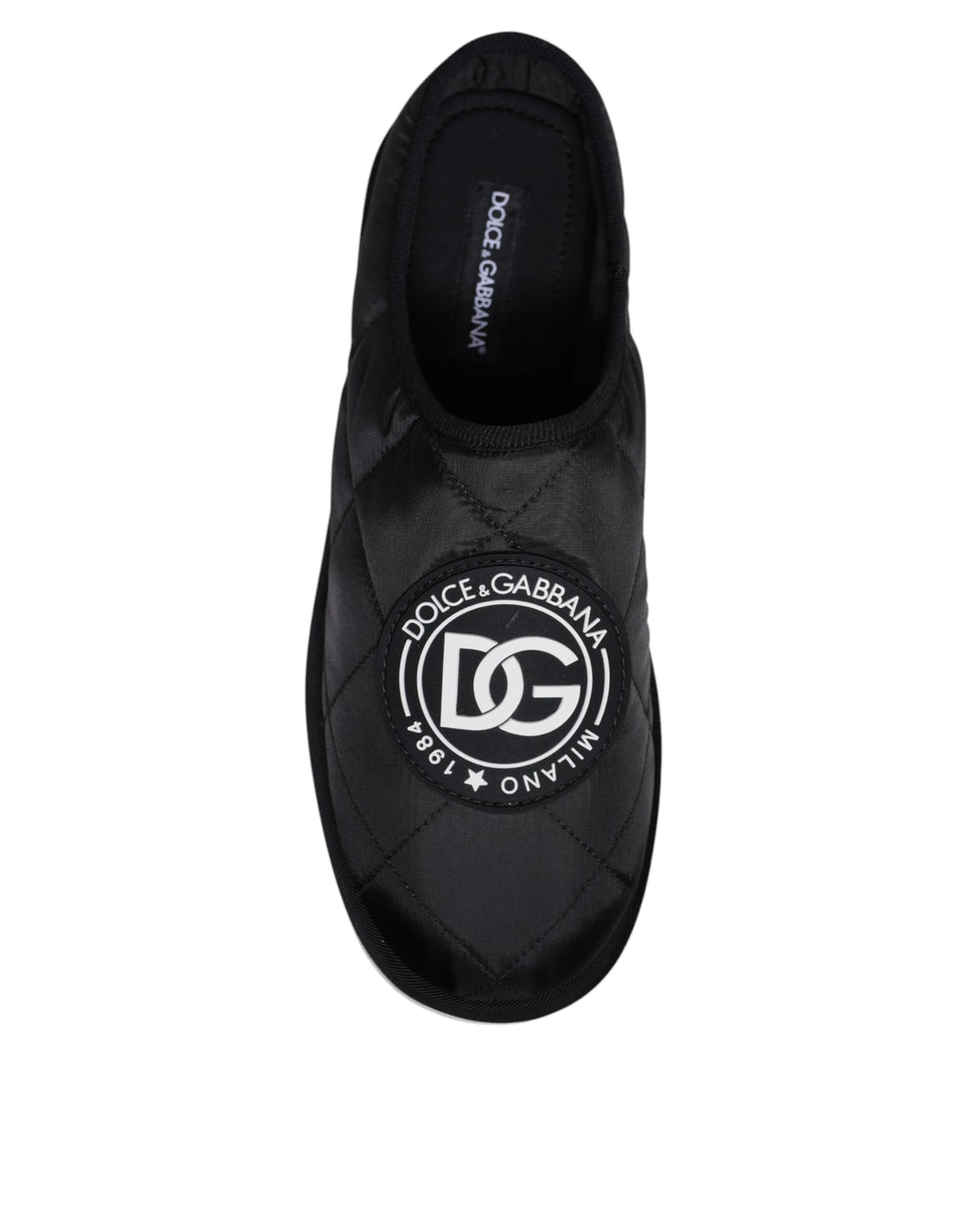 Dolce & Gabbana Black Nylon Quilted Logo Patch Sandals Slides Shoes - Eljoys Fashion 