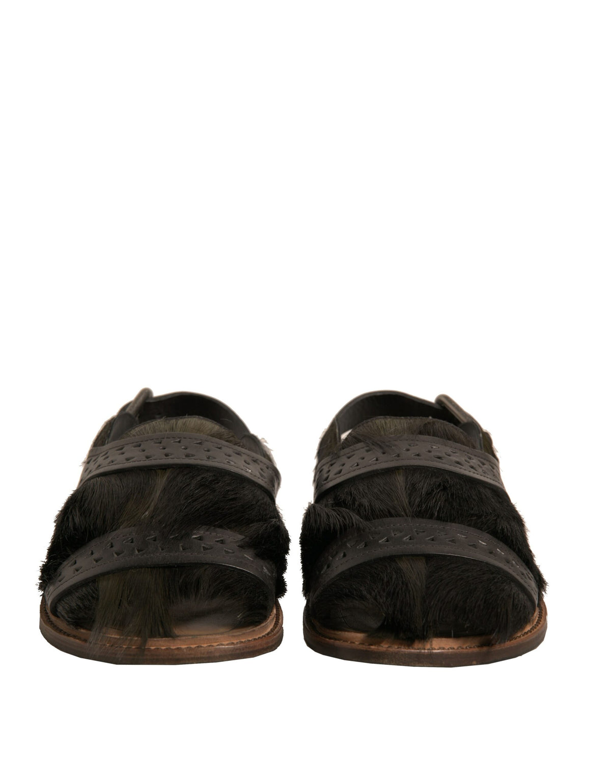 Dolce & Gabbana Green Gazelle Hair Leather Flats Sandals Shoes - Eljoys Fashion 