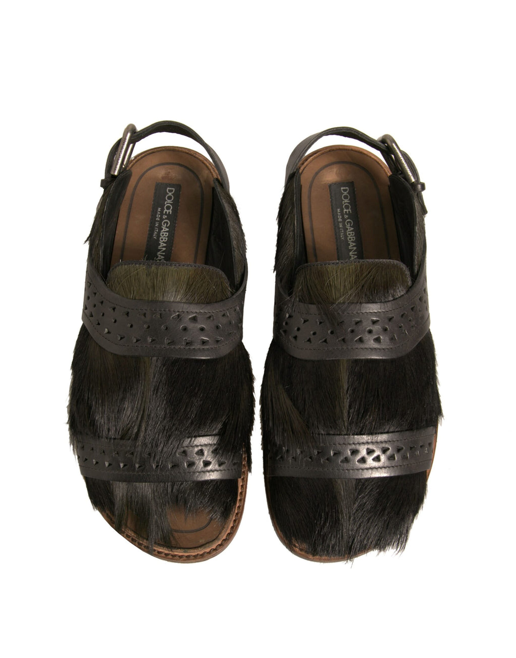 Dolce & Gabbana Green Gazelle Hair Leather Flats Sandals Shoes - Eljoys Fashion 