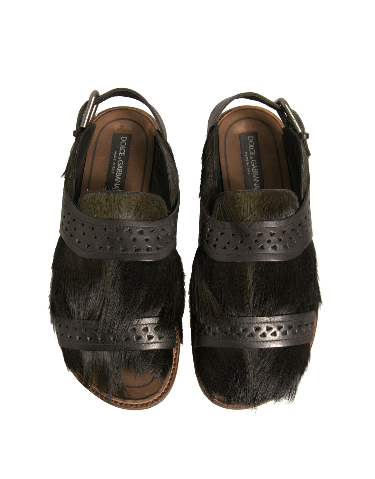 Dolce & Gabbana Green Gazelle Hair Leather Flats Sandals Shoes - Eljoys Fashion 