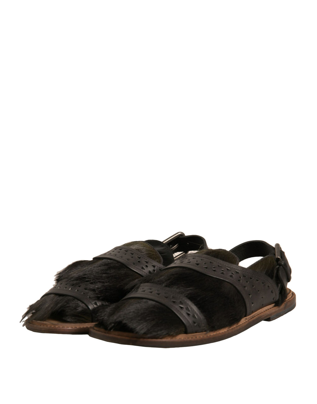 Dolce & Gabbana Green Gazelle Hair Leather Flats Sandals Shoes - Eljoys Fashion 