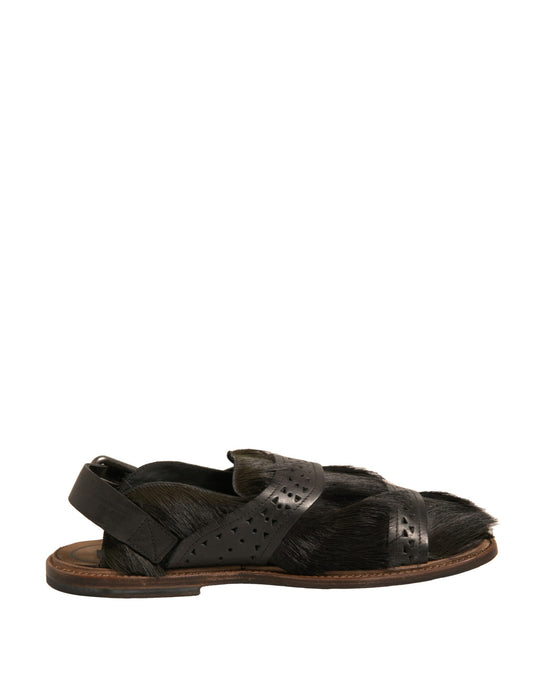 Dolce & Gabbana Green Gazelle Hair Leather Flats Sandals Shoes Dolce & Gabbana