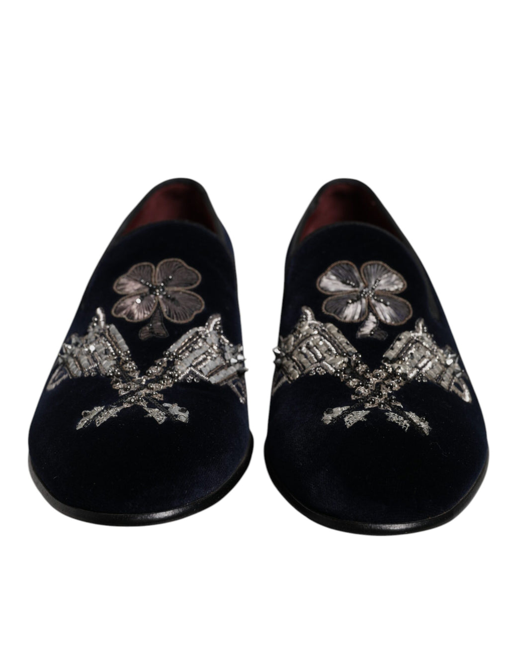 Dolce & Gabbana Black Velvet Floral Gun Loafers Dress Shoes - Eljoys Fashion 