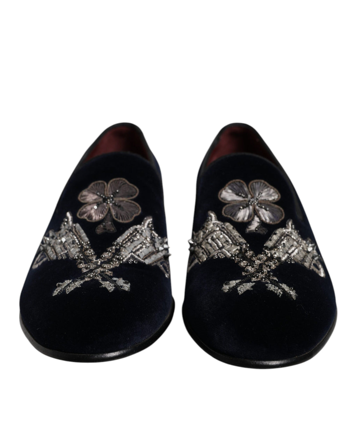 Dolce & Gabbana Black Velvet Floral Gun Loafers Dress Shoes - Eljoys Fashion 