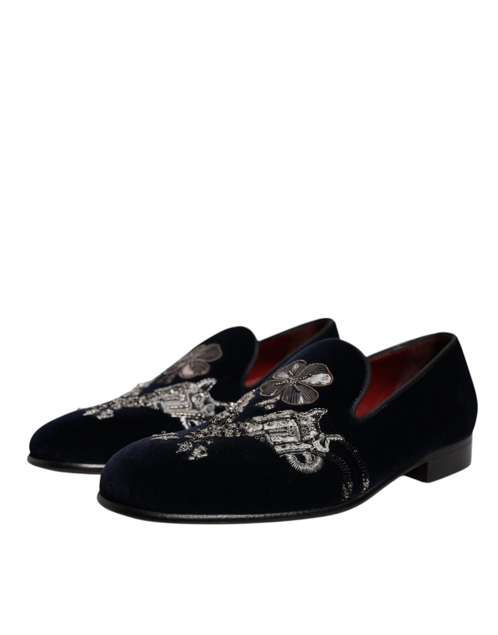 Dolce & Gabbana Black Velvet Floral Gun Loafers Dress Shoes - Eljoys Fashion 