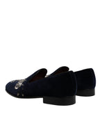 Dolce & Gabbana Black Velvet Floral Gun Loafers Dress Shoes - Eljoys Fashion 