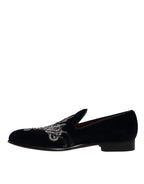 Dolce & Gabbana Black Velvet Floral Gun Loafers Dress Shoes - Eljoys Fashion 