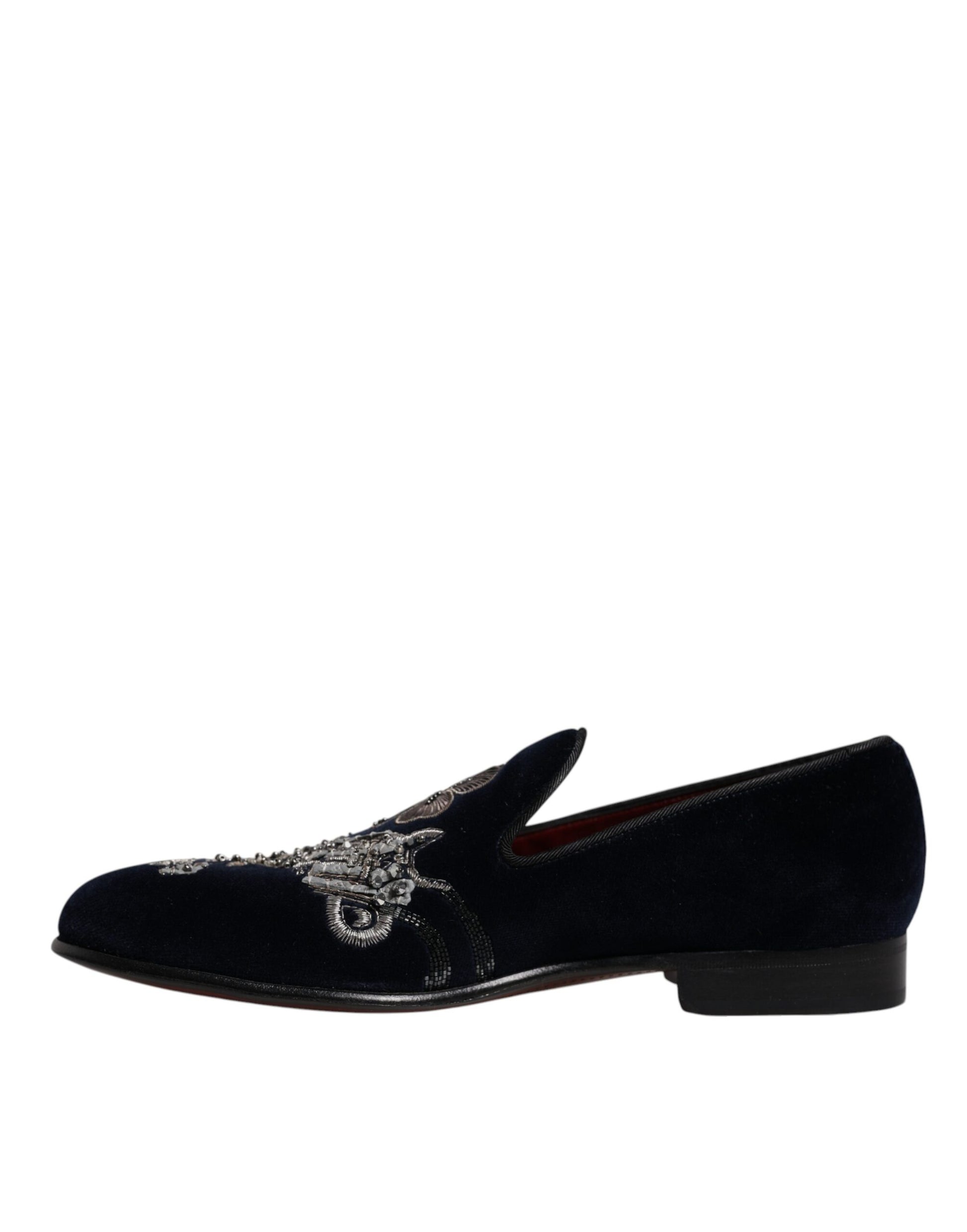 Dolce & Gabbana Black Velvet Floral Gun Loafers Dress Shoes Dolce & Gabbana