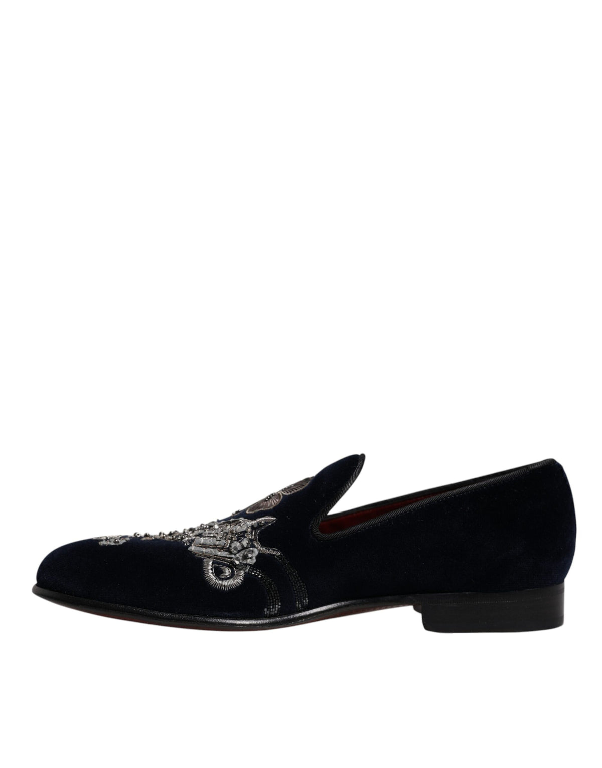 Dolce & Gabbana Black Velvet Floral Gun Loafers Dress Shoes - Eljoys Fashion 