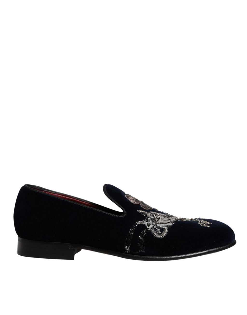 Dolce & Gabbana Black Velvet Floral Gun Loafers Dress Shoes - Eljoys Fashion 