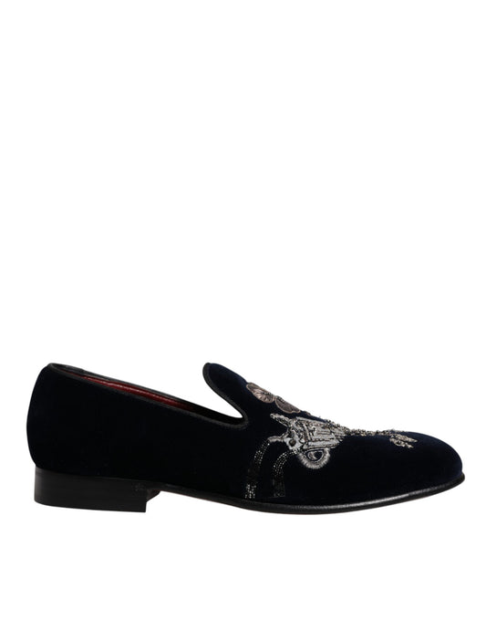 Dolce & Gabbana Black Velvet Floral Gun Loafers Dress Shoes Dolce & Gabbana