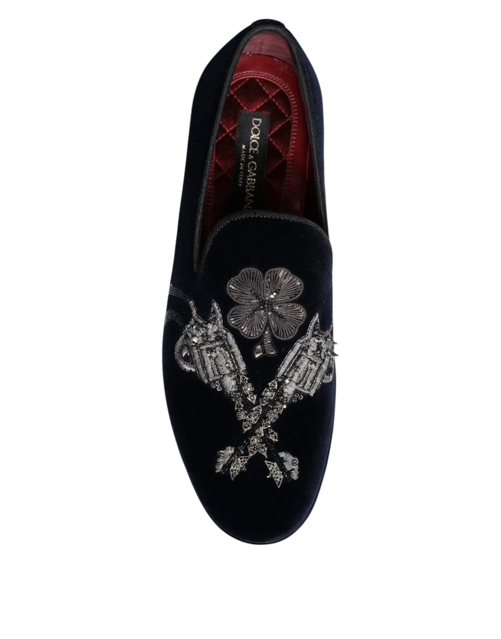 Dolce & Gabbana Black Velvet Floral Gun Loafers Dress Shoes - Eljoys Fashion 