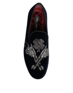 Dolce & Gabbana Black Velvet Floral Gun Loafers Dress Shoes - Eljoys Fashion 