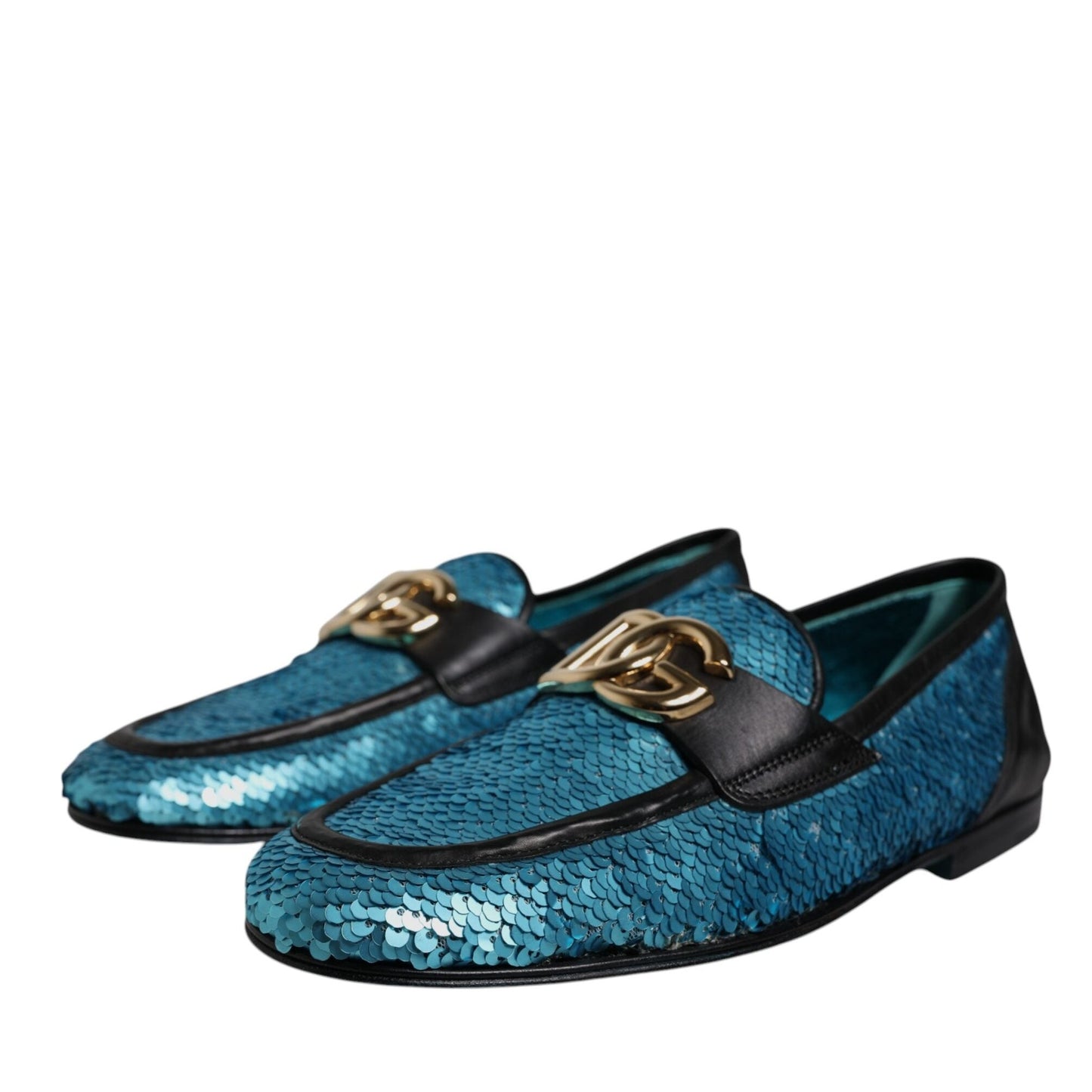 Dolce & Gabbana Blue Sequined Loafers Formal Dress Shoes