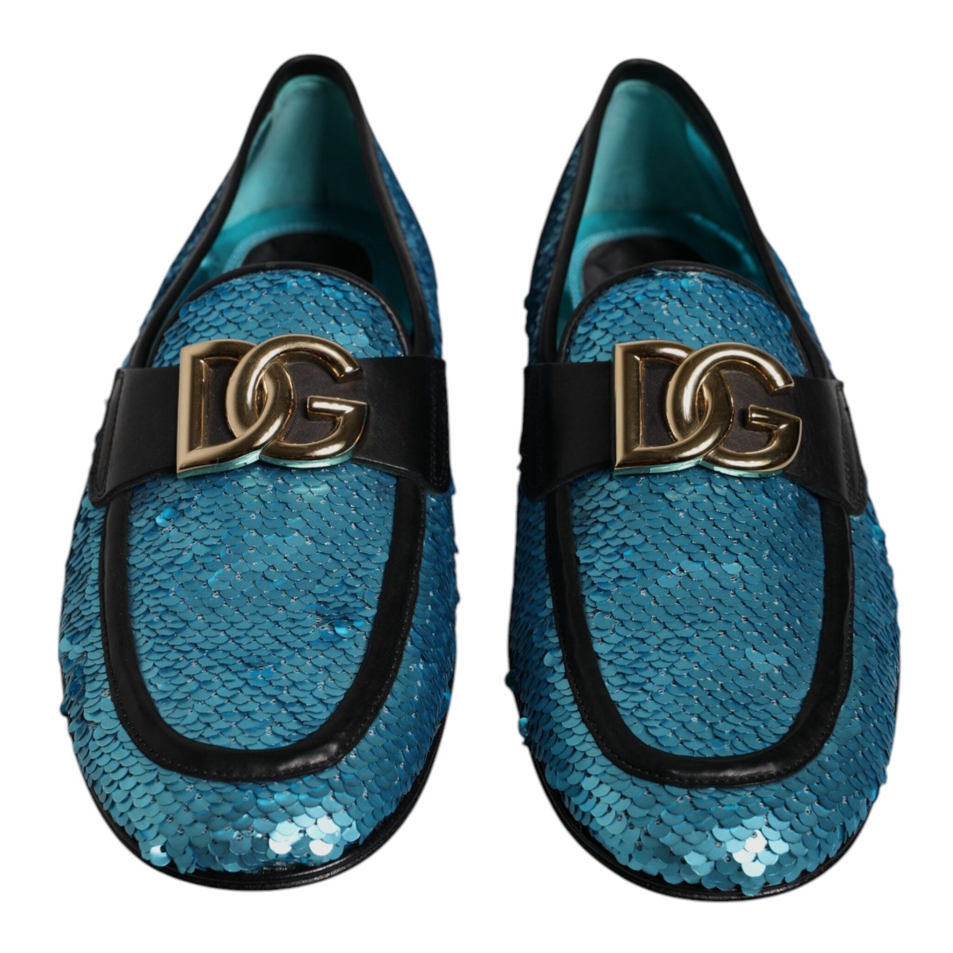 Dolce & Gabbana Blue Sequined Loafers Formal Dress Shoes