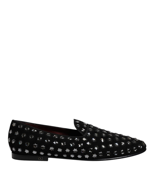 Dolce & Gabbana Black Crystal Embellished Loafers Dress Shoes Dolce & Gabbana