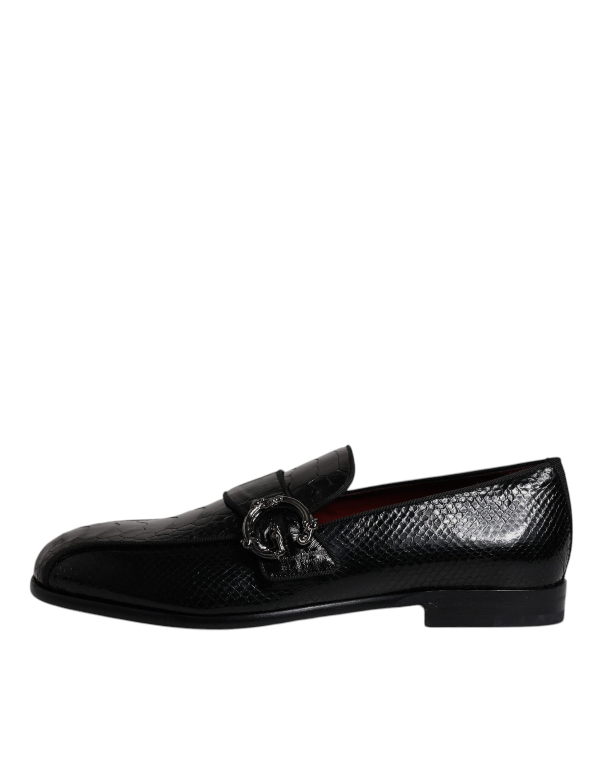 Dolce & Gabbana Black Exotic Leather DG Logo Loafers Formal Dress Shoes Dolce & Gabbana
