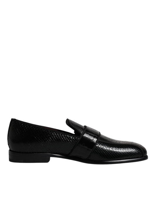 Dolce & Gabbana Black Exotic Leather DG Logo Loafers Formal Dress Shoes Dolce & Gabbana