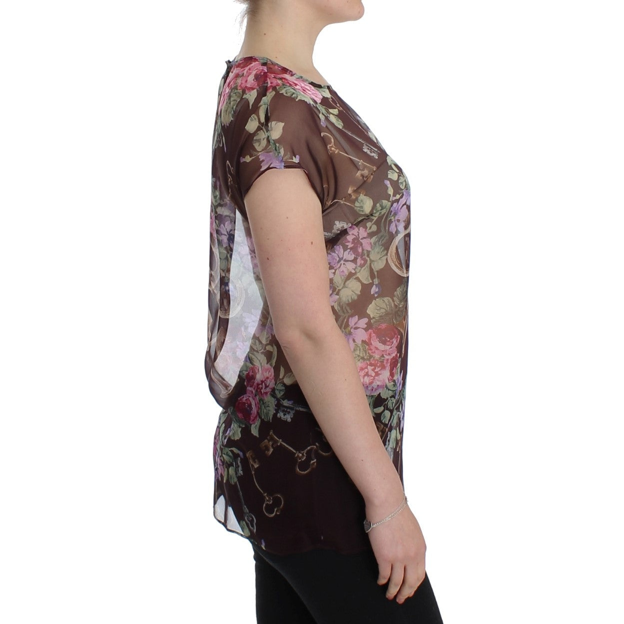 Dolce & Gabbana Black Key Floral Print Silk Blouse T-shirt Dolce & Gabbana