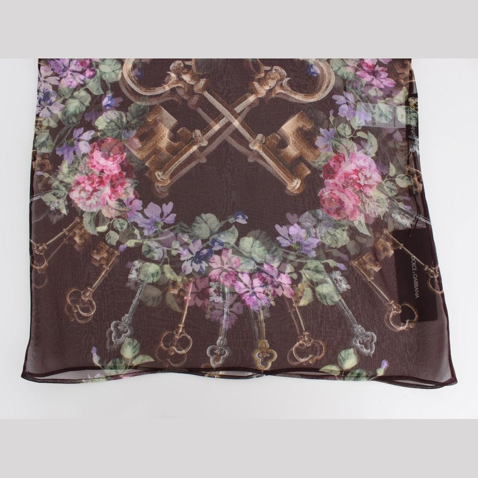 Dolce & Gabbana Black Key Floral Print Silk Blouse T-shirt Dolce & Gabbana