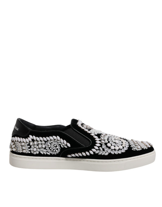 Dolce & Gabbana Black Embellished London Men Slip On Shoes Dolce & Gabbana