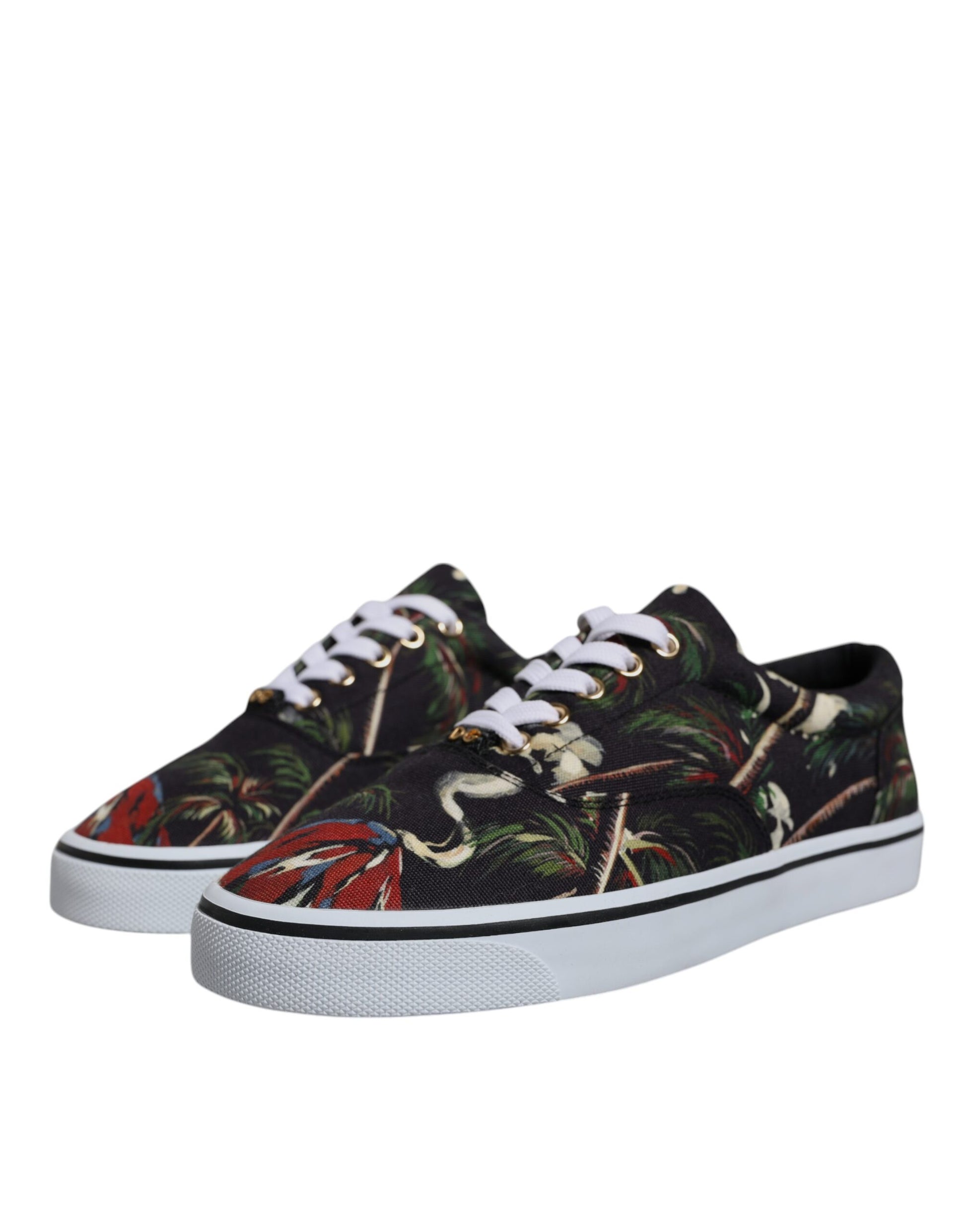 Dolce & Gabbana Black Tropical Print Low Top Sneakers Shoes Dolce & Gabbana