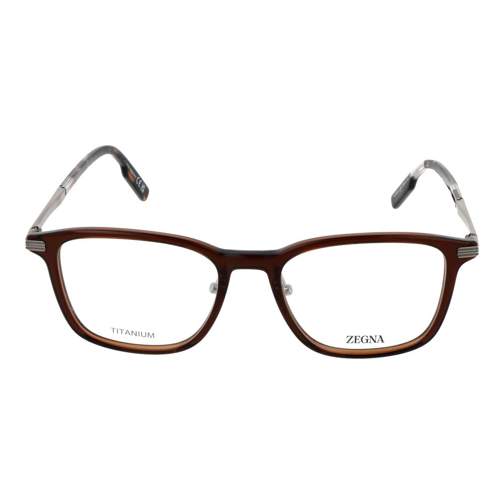 Ermenegildo Zegna Brown Plastic & Titanium Glasses Frames