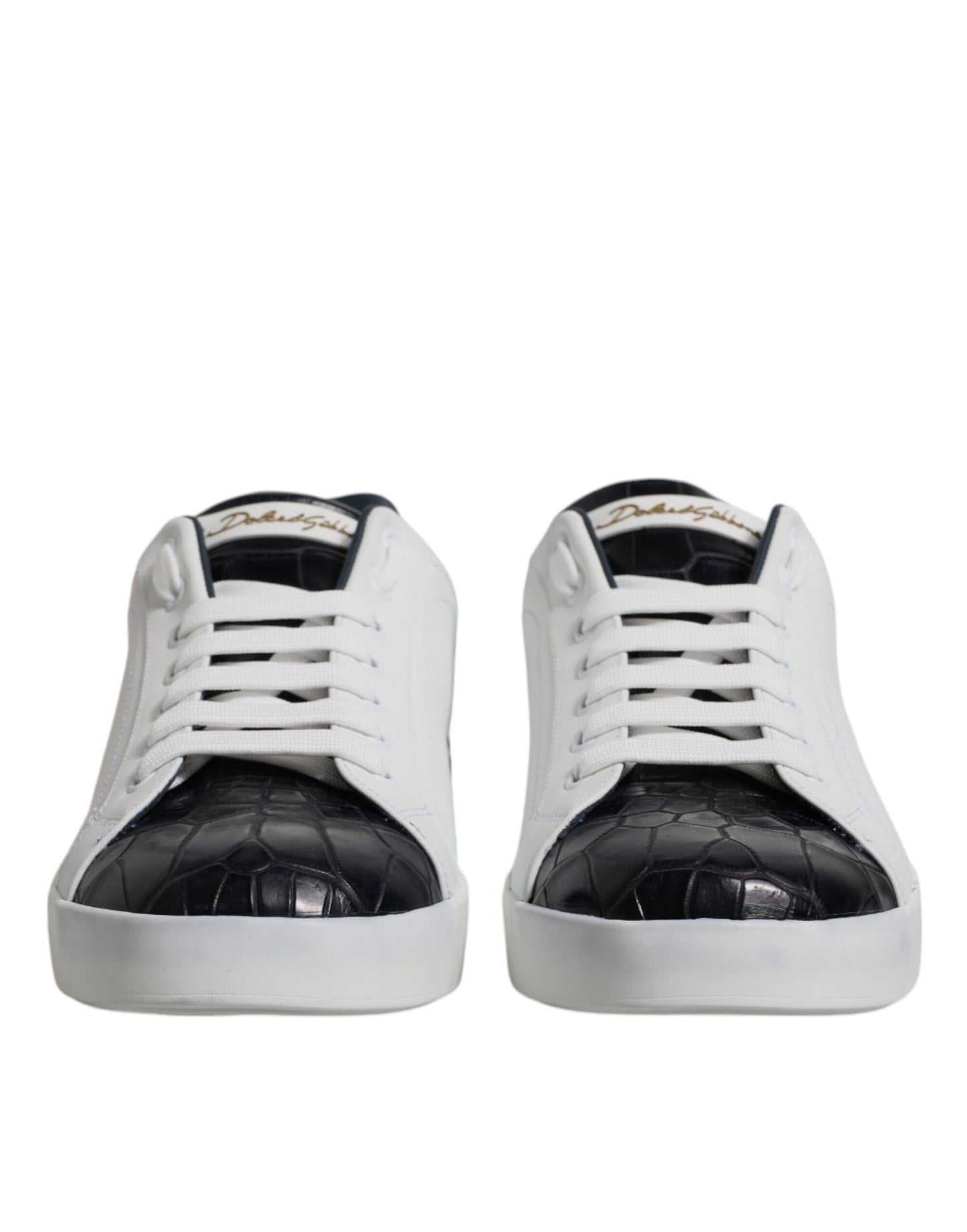 Dolce & Gabbana White Black Leather Portofino Sneakers Shoes Dolce & Gabbana