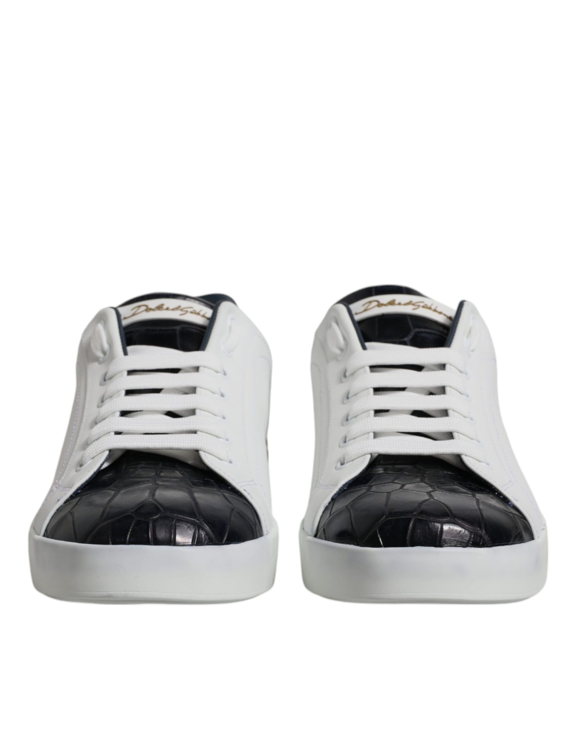 Dolce & Gabbana White Black Leather Portofino Sneakers Shoes Dolce & Gabbana