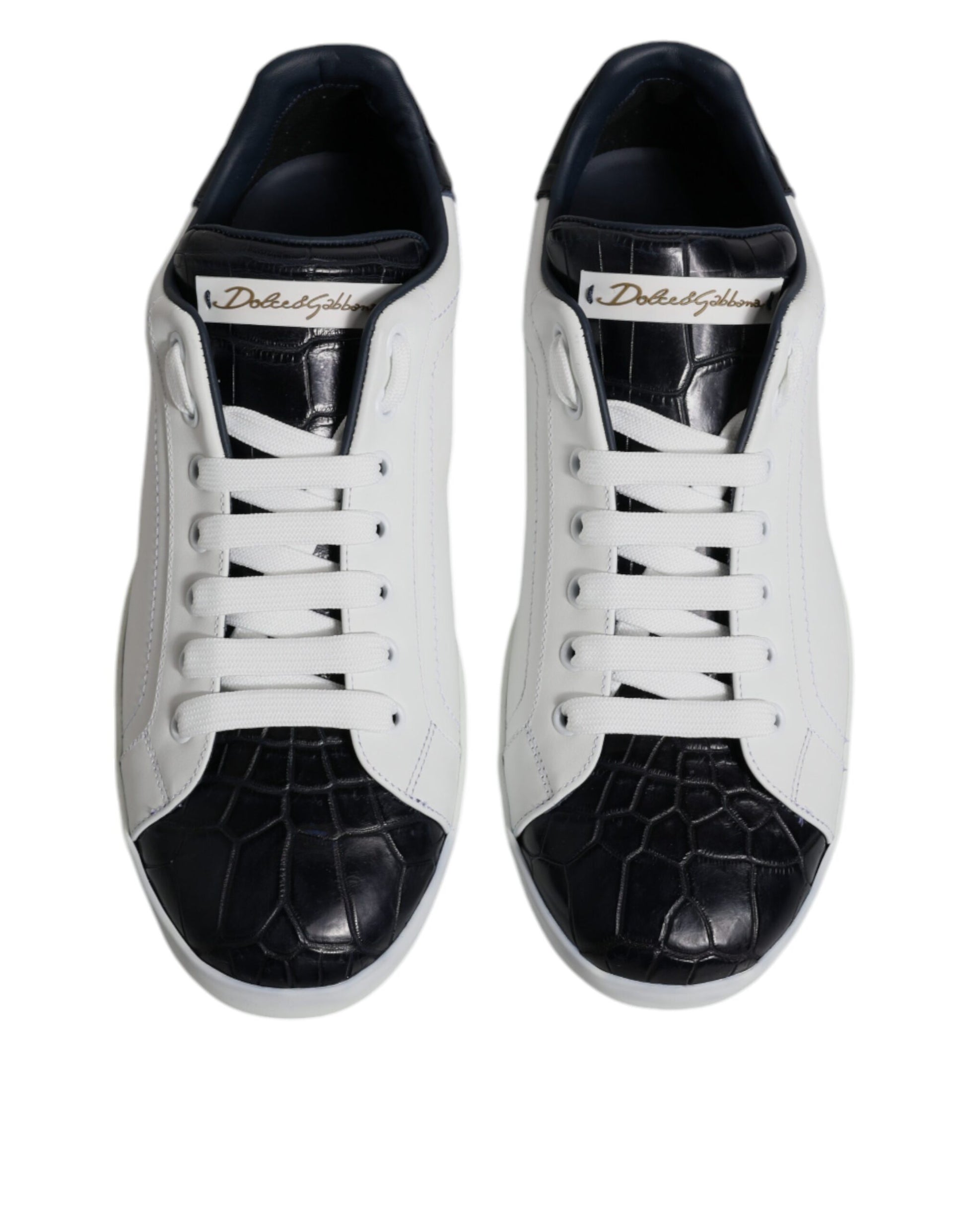 Dolce & Gabbana White Black Leather Portofino Sneakers Shoes Dolce & Gabbana