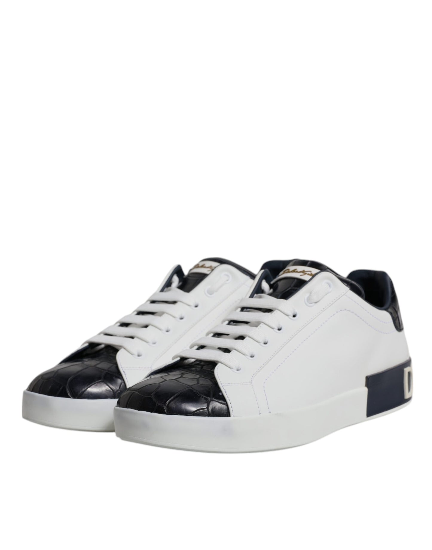 Dolce & Gabbana White Black Leather Portofino Sneakers Shoes Dolce & Gabbana
