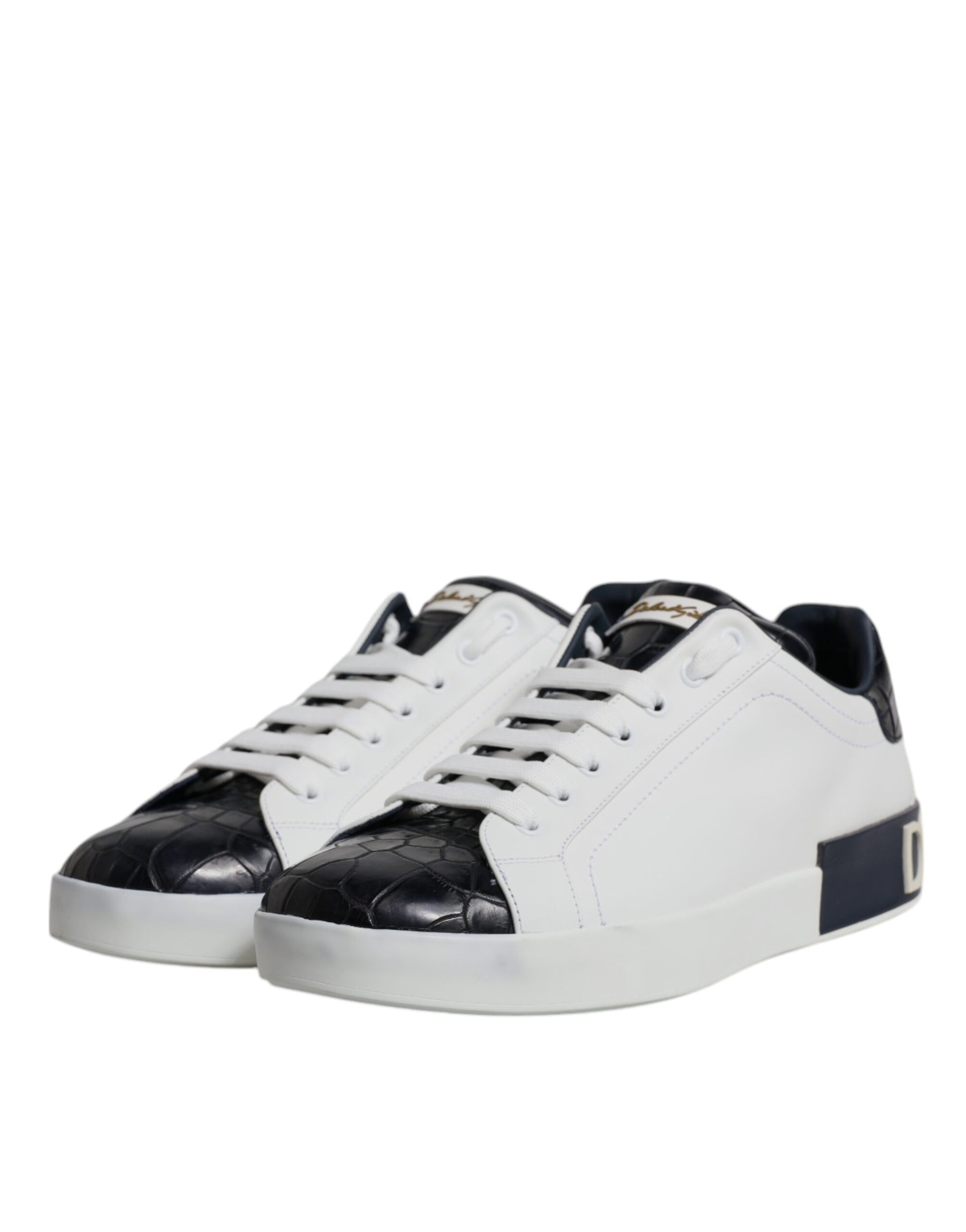 Dolce & Gabbana White Black Leather Portofino Sneakers Shoes Dolce & Gabbana