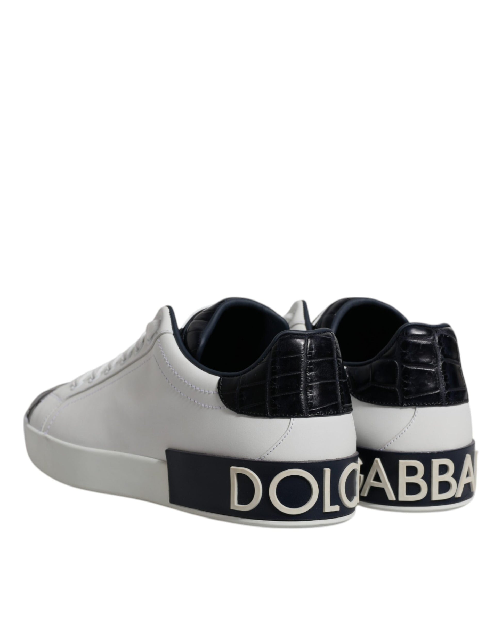 Dolce & Gabbana White Black Leather Portofino Sneakers Shoes Dolce & Gabbana