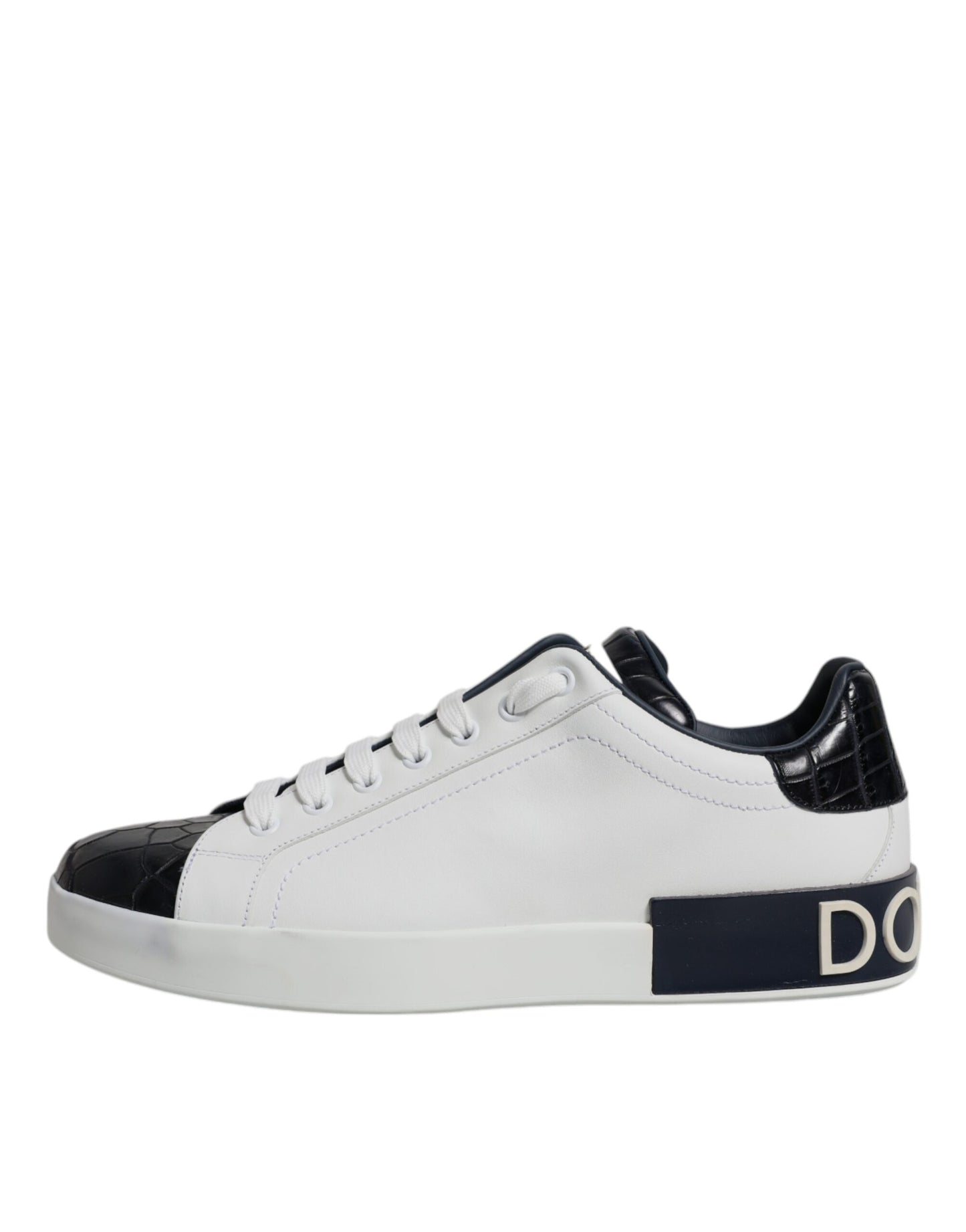 Dolce & Gabbana White Black Leather Portofino Sneakers Shoes Dolce & Gabbana