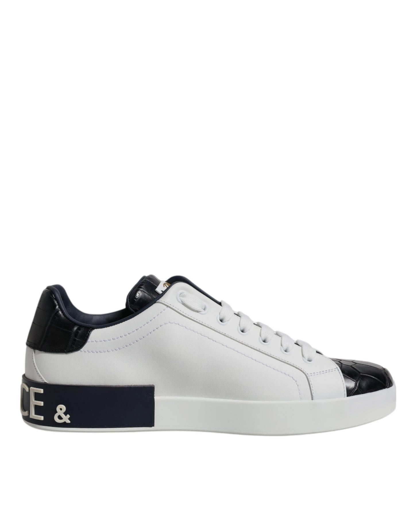Dolce & Gabbana White Black Leather Portofino Sneakers Shoes Dolce & Gabbana