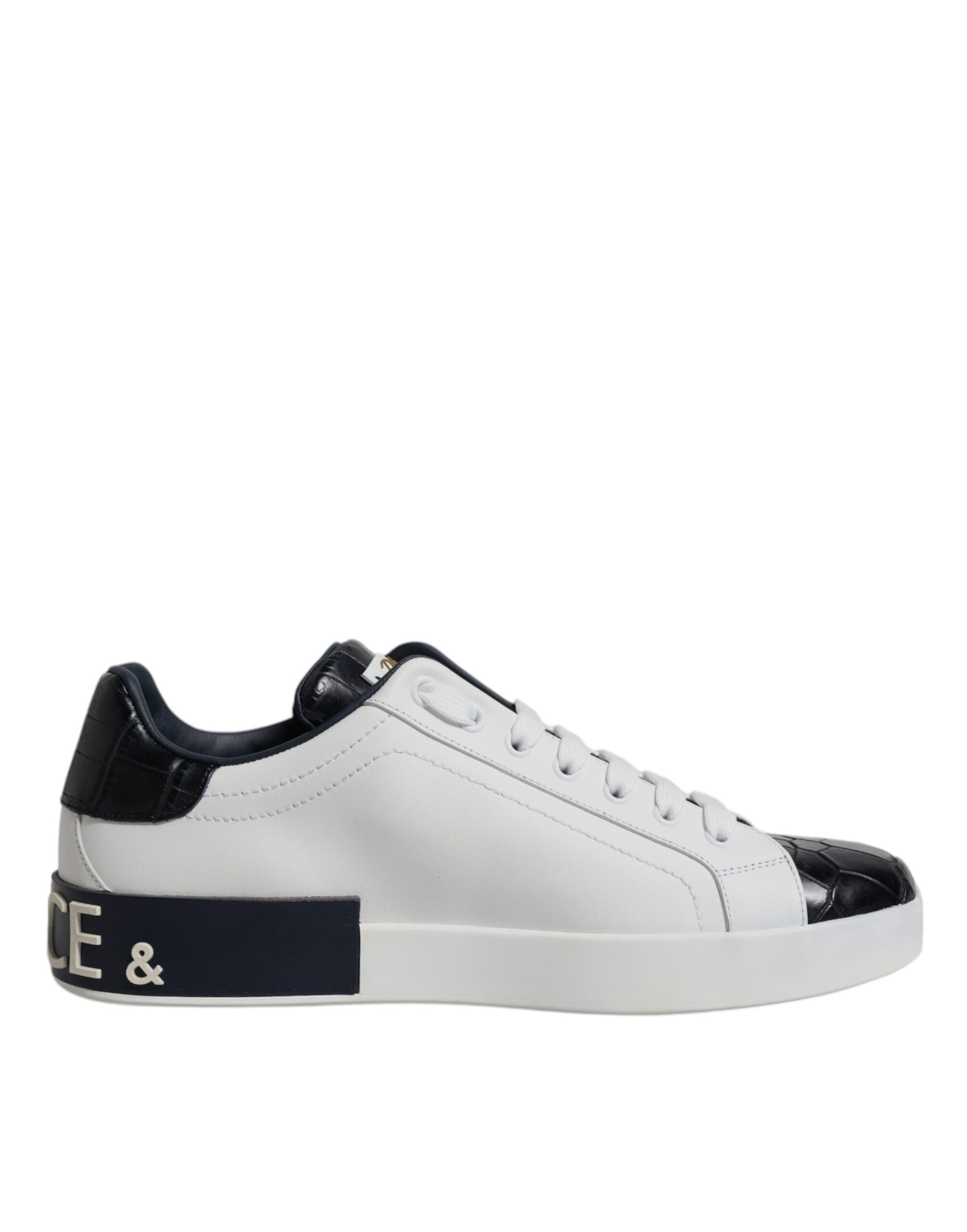 Dolce & Gabbana White Black Leather Portofino Sneakers Shoes Dolce & Gabbana