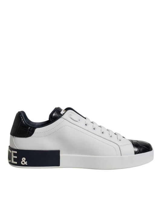 Dolce & Gabbana White Black Leather Portofino Sneakers Shoes Dolce & Gabbana