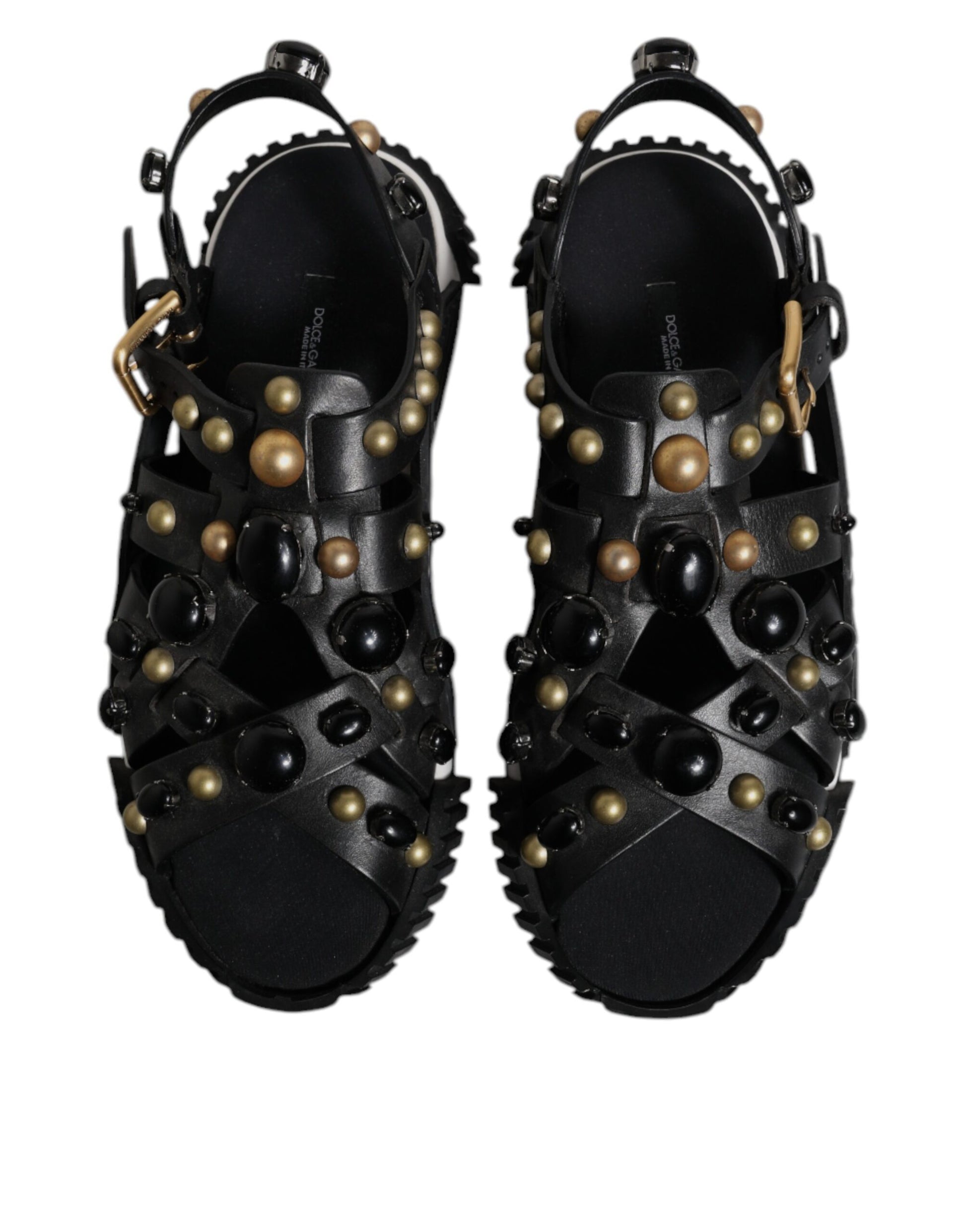 Dolce & Gabbana Black Leather Studded Slides Sandals Shoes Dolce & Gabbana