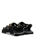 Dolce & Gabbana Black Leather Studded Slides Sandals Shoes - Eljoys Fashion 