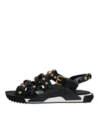 Dolce & Gabbana Black Leather Studded Slides Sandals Shoes - Eljoys Fashion 